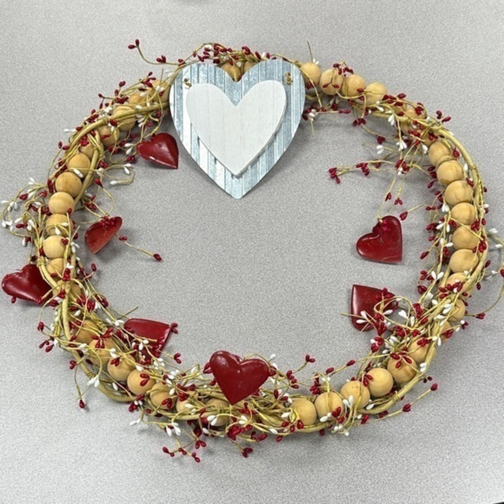 Heart and Berry Wreath with Wooden Beads Valentine’s Day Wreath